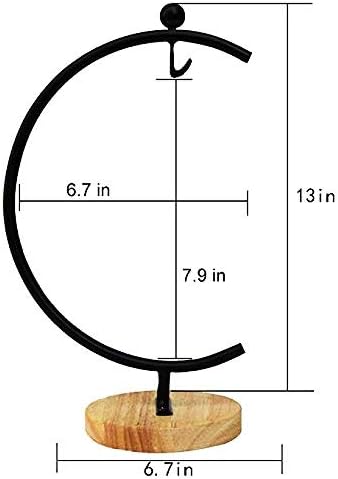 Archi G-Shaped Ornament Display Stand Iron Pothook Stand for Hanging Glass Terrarium/Picture with Wood Base (G Shape-Black)