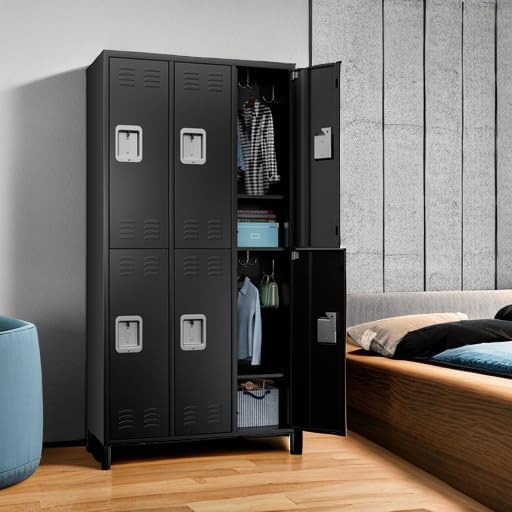 METAN Metal Locker for School Office Gym Bedroom,6 Doors Steel Storage Locker Cabinet for Employees,Industrial Storage Locker with 1 Shelves,Assembly Required (6 Door-Black)