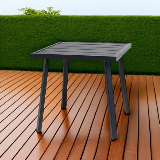 C-Hopetree Small Metal Outdoor Coffee Side Table for Outside Patio, Square, Black