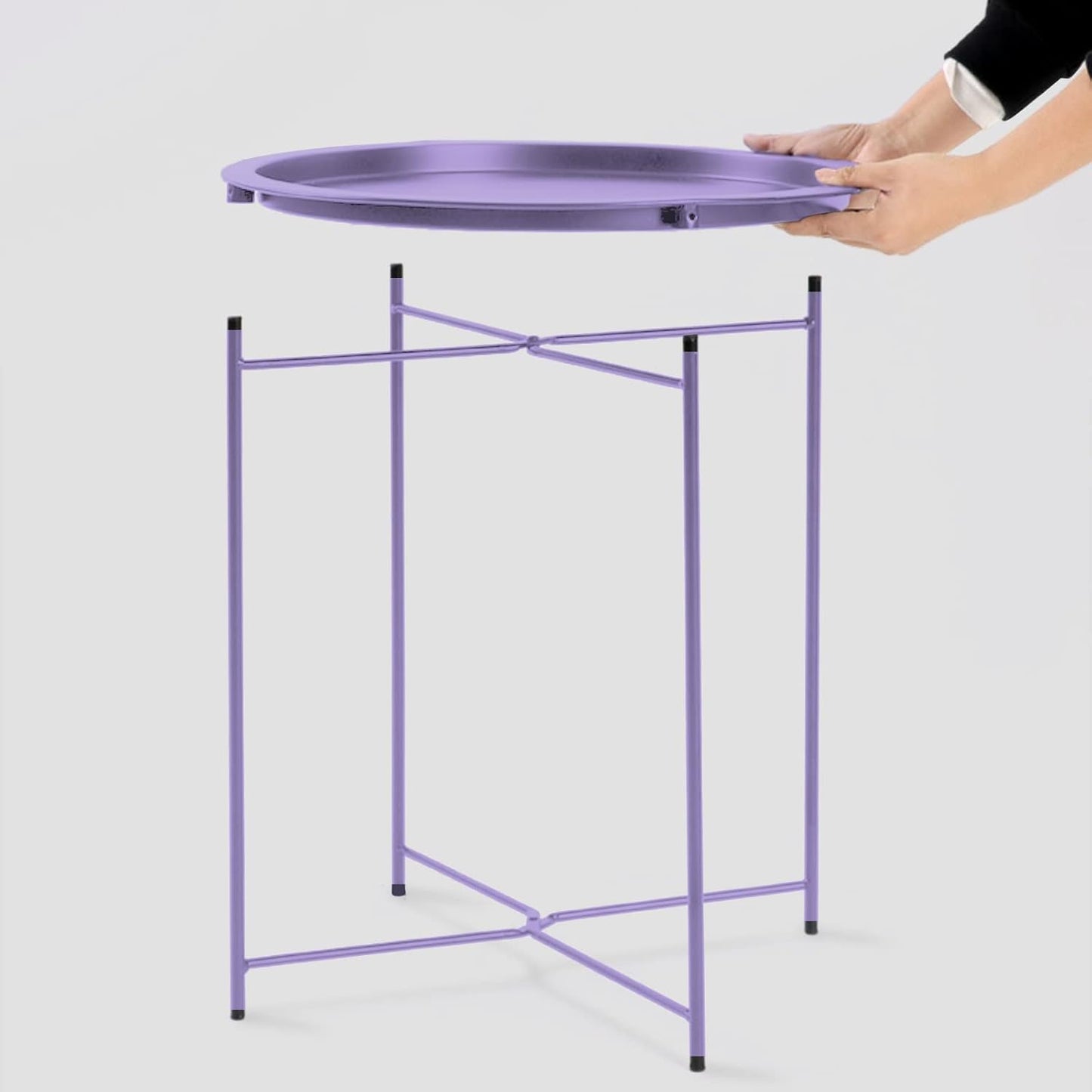Garden 4 you End Table Metal Side Table Purple Round Folding Tray Cyan Sofa Small Accent Fold-able Table, Round End Table Tray, Next to Sofa Table, Snack Table for Living Room and Bed Room