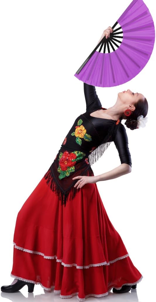 4 Pack Large Folding Hand Fan for Line Dance & Popping, Large Clap Rave Fan Chinese Kung Fu Hand Fan Decorative Folding Fans for Dance, Performance, Festival(Red,Purple,Green,Light Blue)
