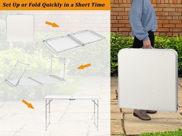 3.0 Ft Folding Portable Camping Table with Adjustable Height Aluminum Legs for Kitchen, BBQ, Dining, Picnic, Cooking, Beach, Garden, Party, Traval, Party, 4-6 People