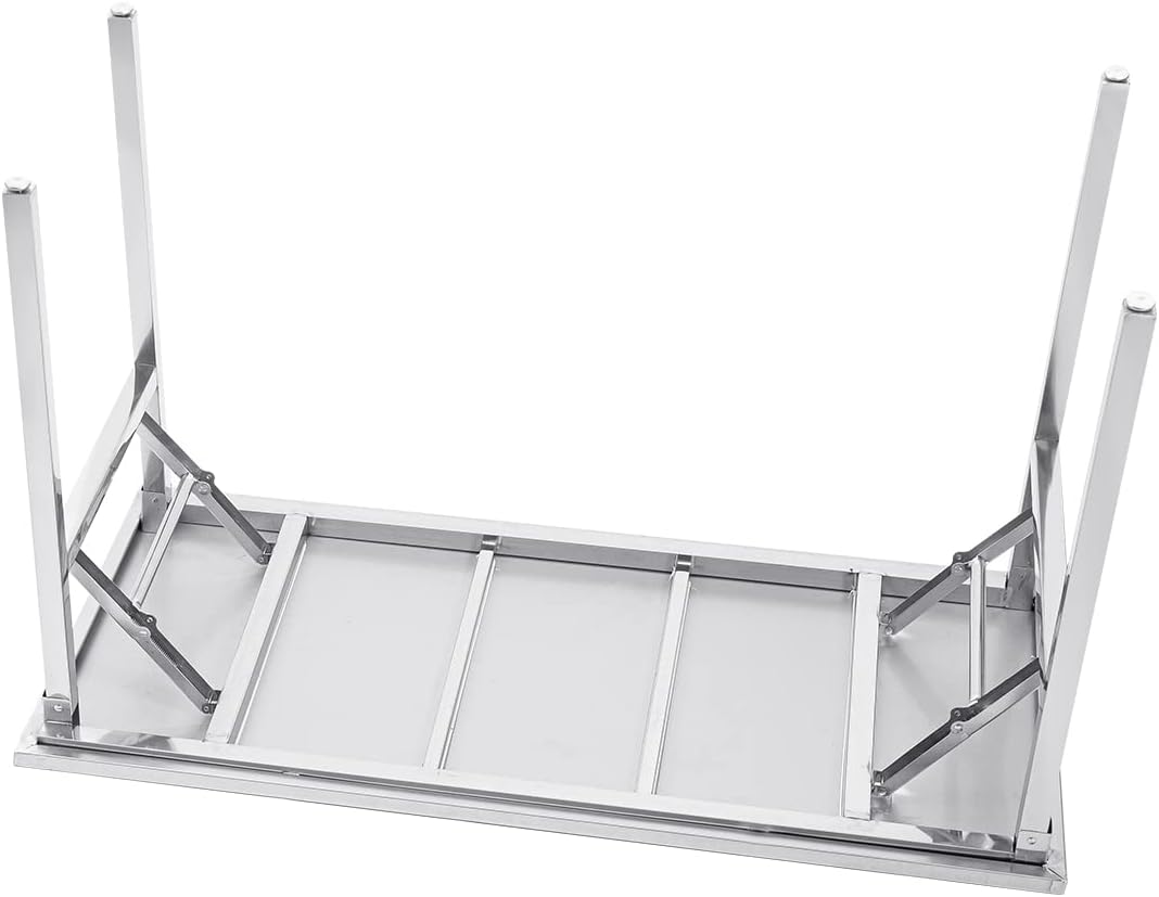 Small Stainless Steel Folding Table, Portable Camp Picnic Party Dining Table No Assembly Sturdy Small Folding Desk (48" x 24")…