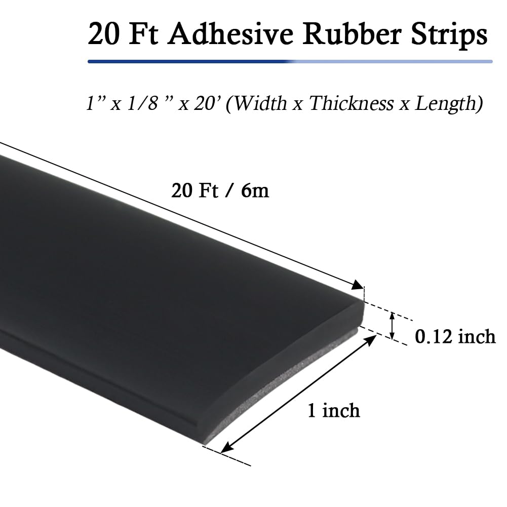 Neoprene Rubber Strips Self Adhesive Solid Rubber Sheets, Rolls & Strips for DIY Gaskets Crafts Pads Seals Warehouse Flooring Neoprene Sheet with Adhesive Backing (1" Wide x 1/8" Thick x 20' Long)