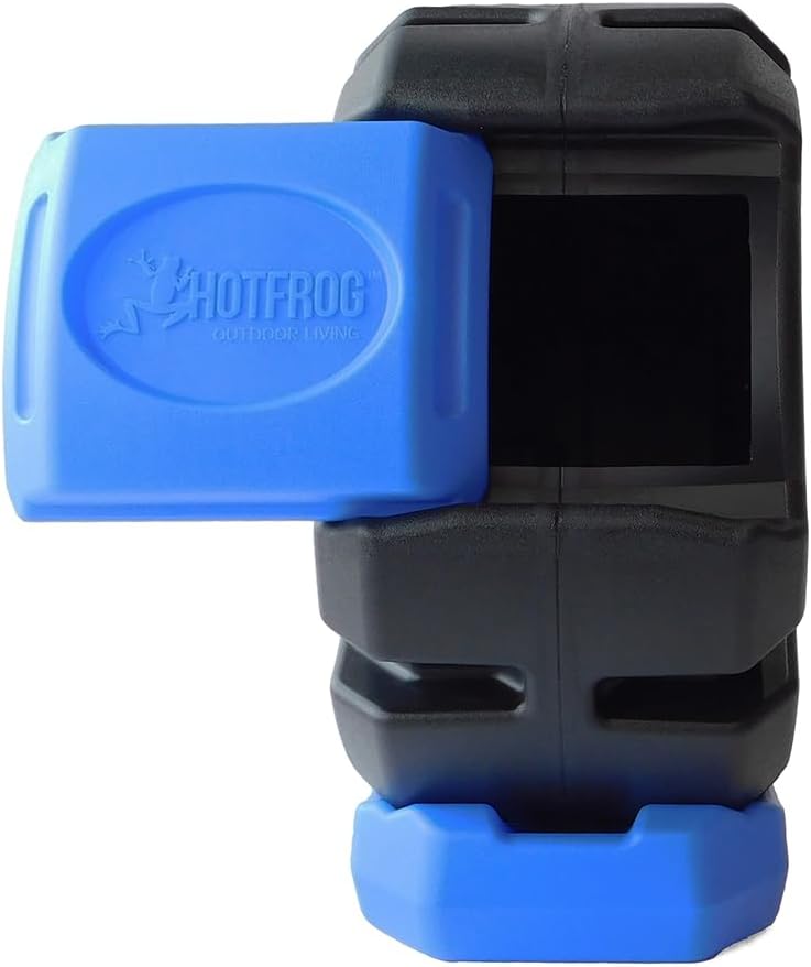 FCMP Outdoor HOTFROG Half Size Rolling Single Chamber Batch Tumbling Composter - Outdoor Rotating Garden Compost Bin (HF-RC2000WB-BLU) Black & Blue (19-Gallon)