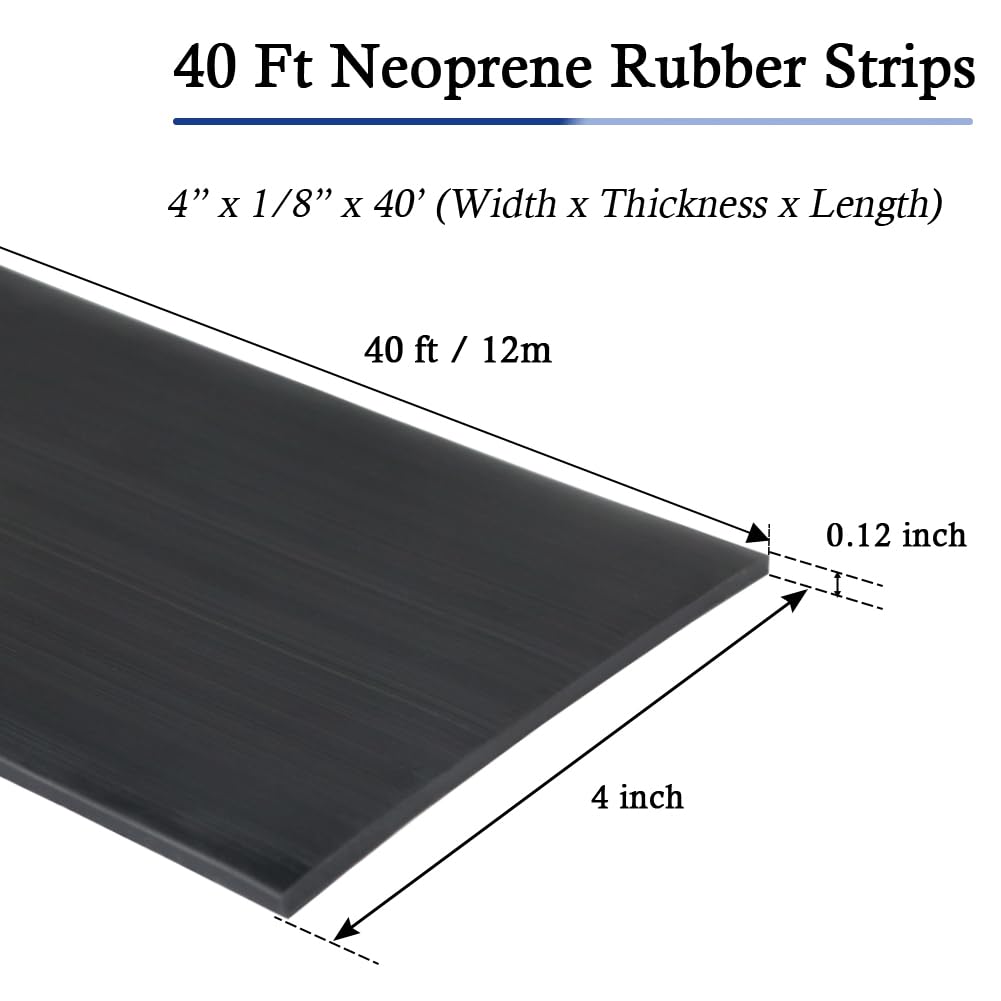 Neoprene Rubber Strips Self Adhesive Solid Rubber Sheets, Rolls & Strips for DIY Gaskets Crafts Pads Seals Warehouse Flooring Neoprene Sheet with Adhesive Backing (4" Wide x 1/8" Thick x 40' Long)