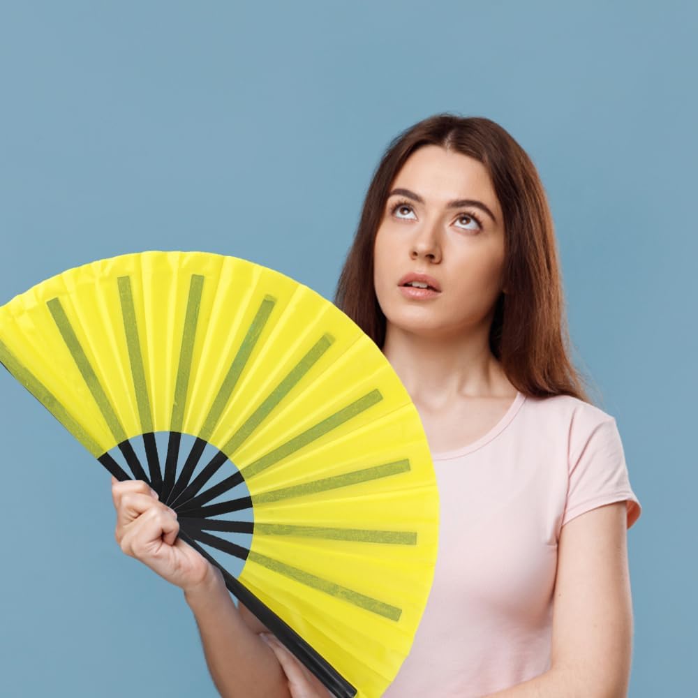 4 Pack Large Folding Hand Fan, Plastic Hand Held Folding Fans Chinese Kung Fu Hand Fan Decorative Folding Fans for Dance, Performance, Festival or Home Decorations(Yellow)