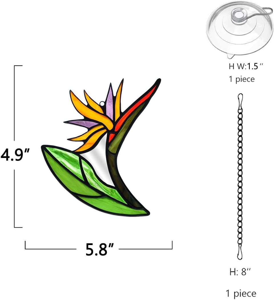 Bird of Paradise Flower Decor Stained Glass Suncatcher,Artificial Fake Flowers Gift for Women,Flowers Ornament Stained Glass Window Hangings,Housewarming Gifts for Mom Grandma