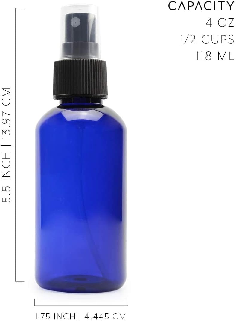 Cornucopia Brands 4oz Blue PLASTIC Fine Mist Spray Bottles (120-Pack); BPA-Free Plastic Spritzer Bottles, Labels Included; PET #1 Plastic Bottles