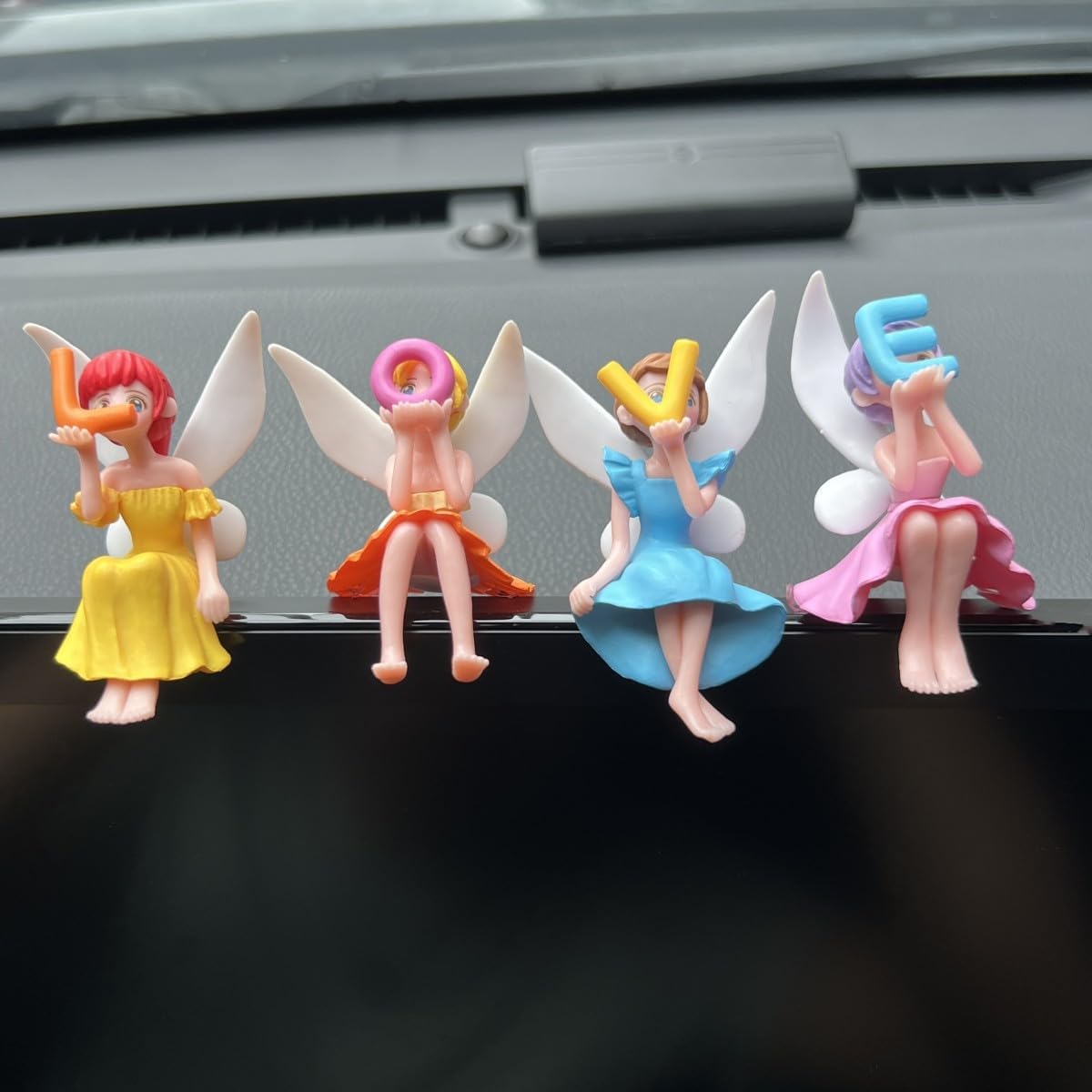 Lovely Small Fairy Figurines, Miniature Fairy Garden Accessories for Fairy Garden, Birthday Cake Topper, Flower Pot, Home Decoration,Girl Fly Wing Figurines for Car Decor, 4 Pieces