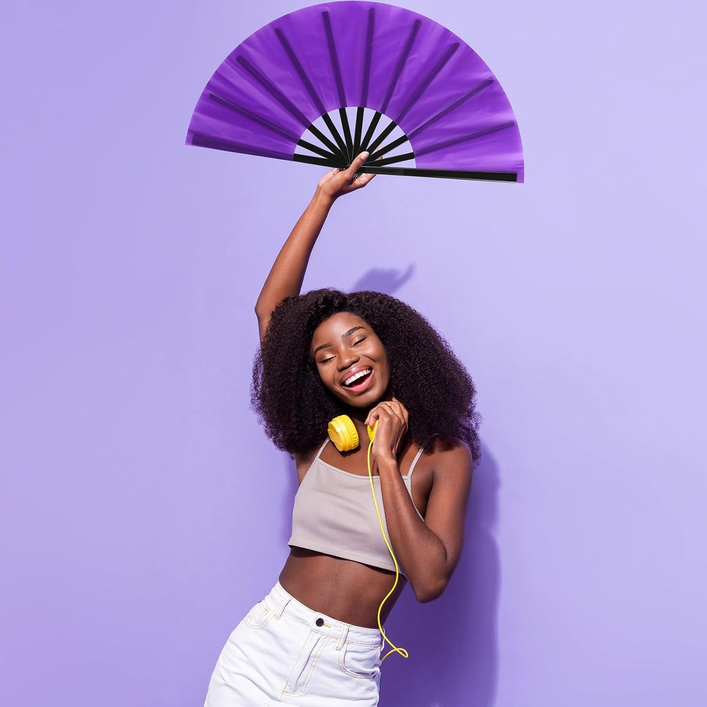 Blulu 4 Pcs 13 Inch Large Folding Hand Fans for Line Dancing Big Clapping Popping Raves Fans Bulk for Dancing Boots on The Ground Festival Party Decoration(Classic Style, Purple)