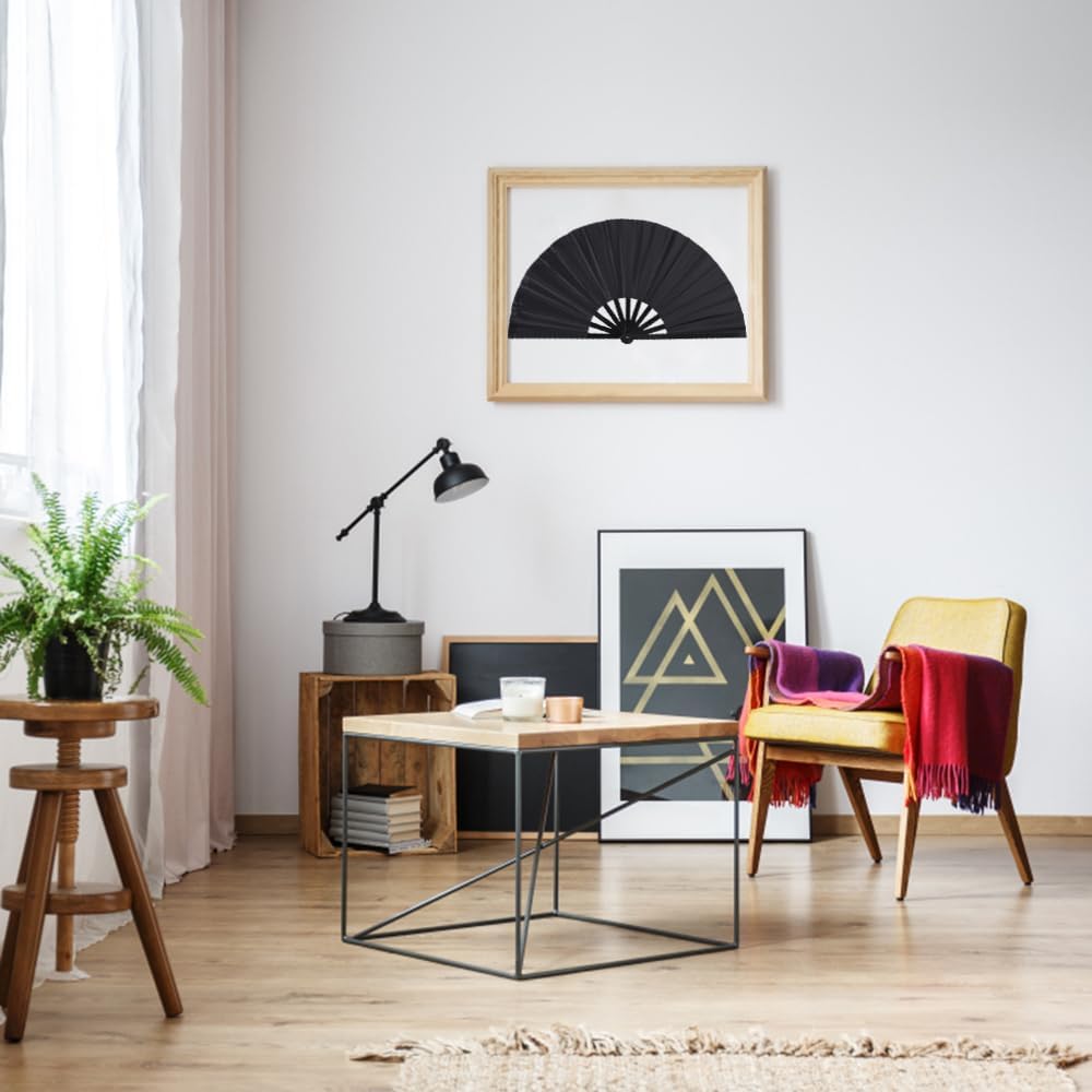 8 Pack Large Folding Hand Fans for Women/Men, Kungfu Taichi Rave Folding Fan with Bag, Large Popping Clacking Fans for Line Dancing, Concert, Party, Festival, Home Decorations(Black)