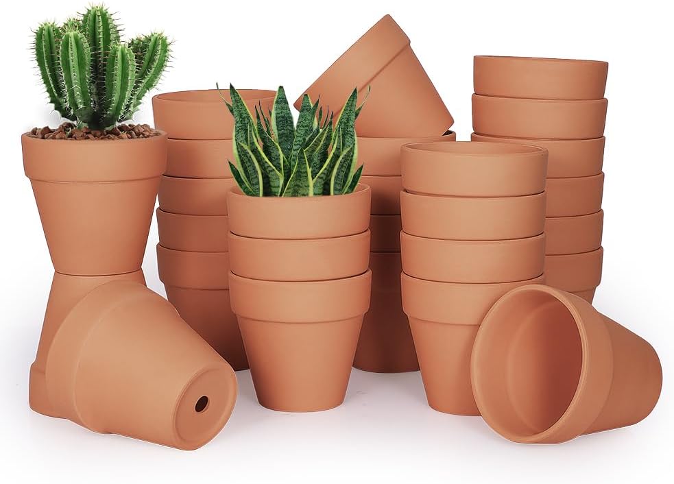 4 inch Terracotta Clay Pots, 24 Pack Clay Flower Pots with Drainage, Great for Plants, DIY, Crafts, Wedding