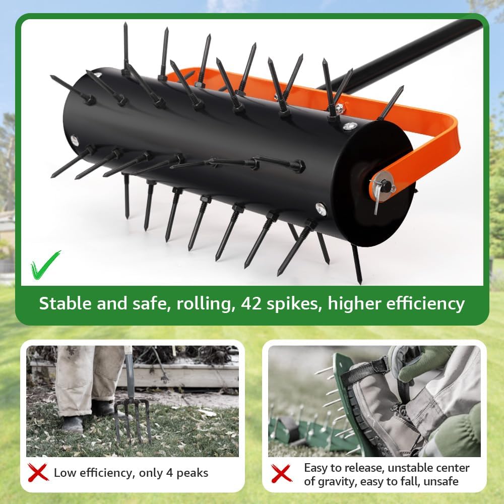 Lawn Aerator Rolling, Aerator Lawn Tool, Lawn Spike Aerator Roller, for Garden Yard Patio Lawn Aeration Soil Penetrator Push