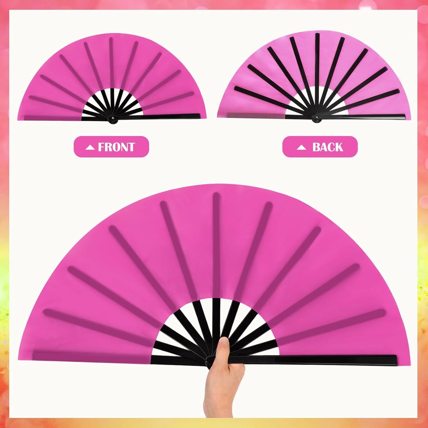 Maitys 2 Packs Large Clap Fans for Line Dancing Large Chinese Folding Hand Fans for Men and Women, Festival, Tai Ji, Kungfu, Martial Art, Gifts (Yellow and Rose Red)