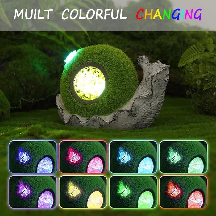 Solar Snail Garden Statue Lights for Outdoor Flocking Decor with Colorful Changing LED Figurine Lighting Resin Flocked Decorations for Patio Lawn Yard Housewarming Mom Wowen Gifts
