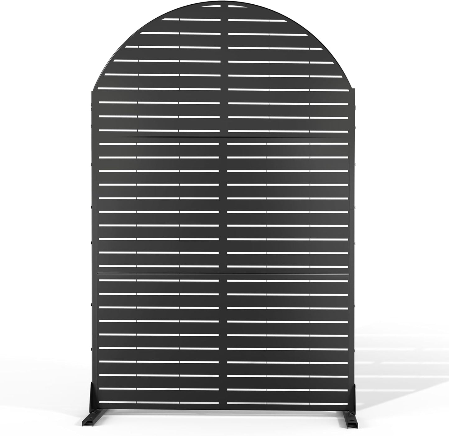 Metal Privacy Screen Outdoor 72" H×47" W,Freestanding Decorative Privacy Screen for Balcony Yard&Garden, Arched Privacy Fence-Black&Louvered