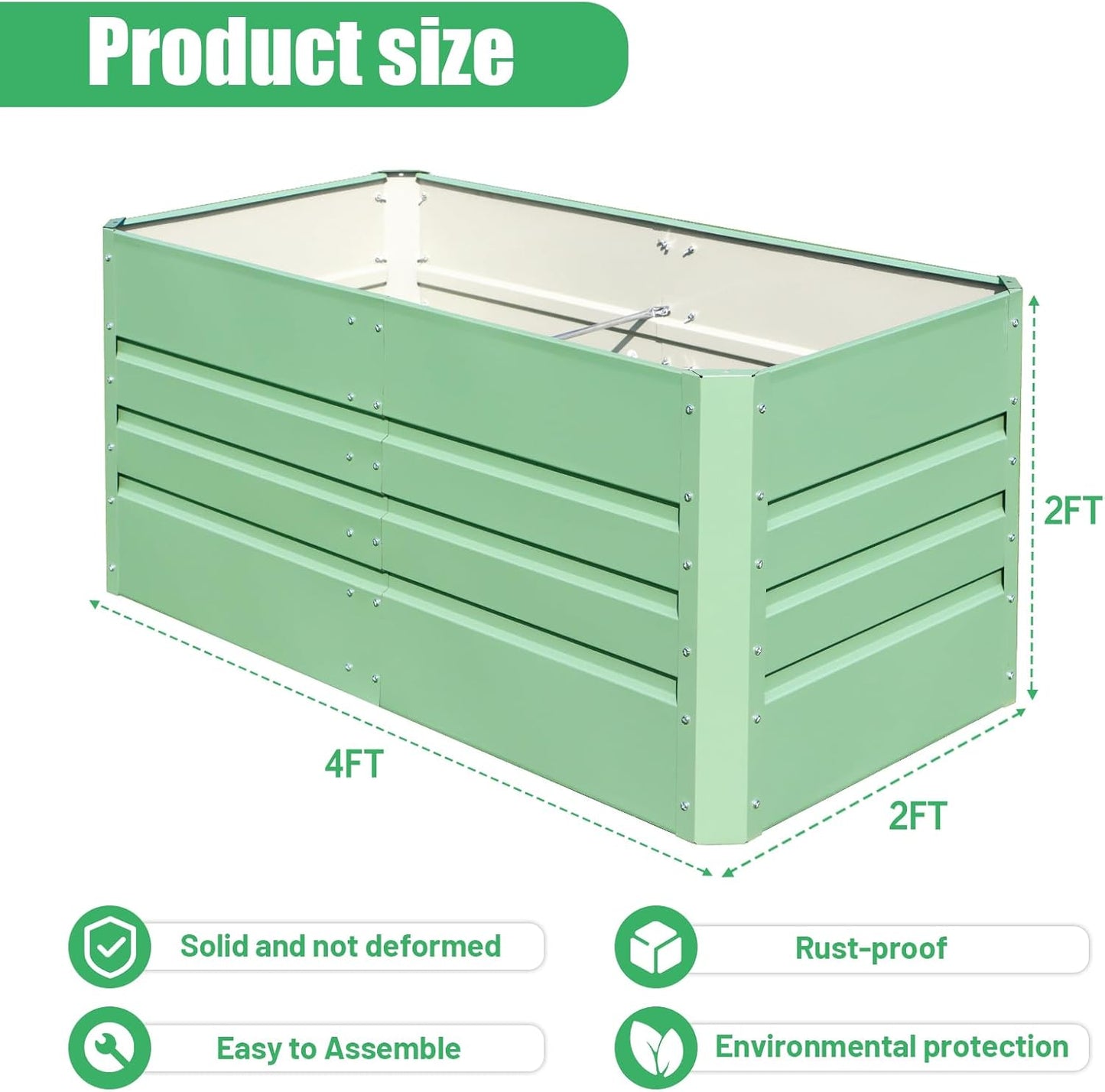 SnugNiture 2 Pcs 4x2x2FT Raised Garden Bed Galvanized Planter Garden Boxes Outdoor, Deep Root Planter Raised Bed for Vegetables Flowers Herbs,Green