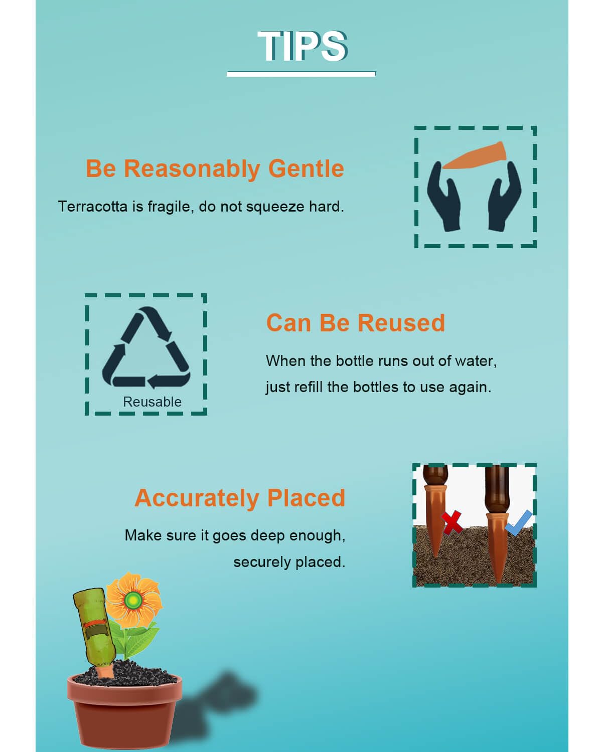 vensovo 10pcs Terracotta Watering Spikes - Green Automatic Self Watering Stakes, Plant Watering Devices for Wine Bottles Recycled Bottles, Clay Plant Garden Waterers for Vacations