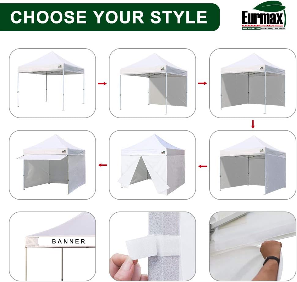 Eurmax USA 10 x 10 Pop up Canopy Commercial Tent Outdoor Party Canopies with 4 Removable Zippered Sidewalls and Roller Bag Bonus 4 Canopy Sand Bags & 24 Squre Ft Extended Awning(Navy Blue)