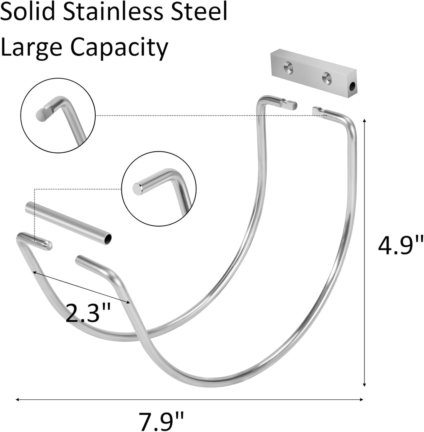 Garden Hose Holder Wall Mounted,304Stainless Steel Solid Hook Holds Up to 150Ft - Chrome