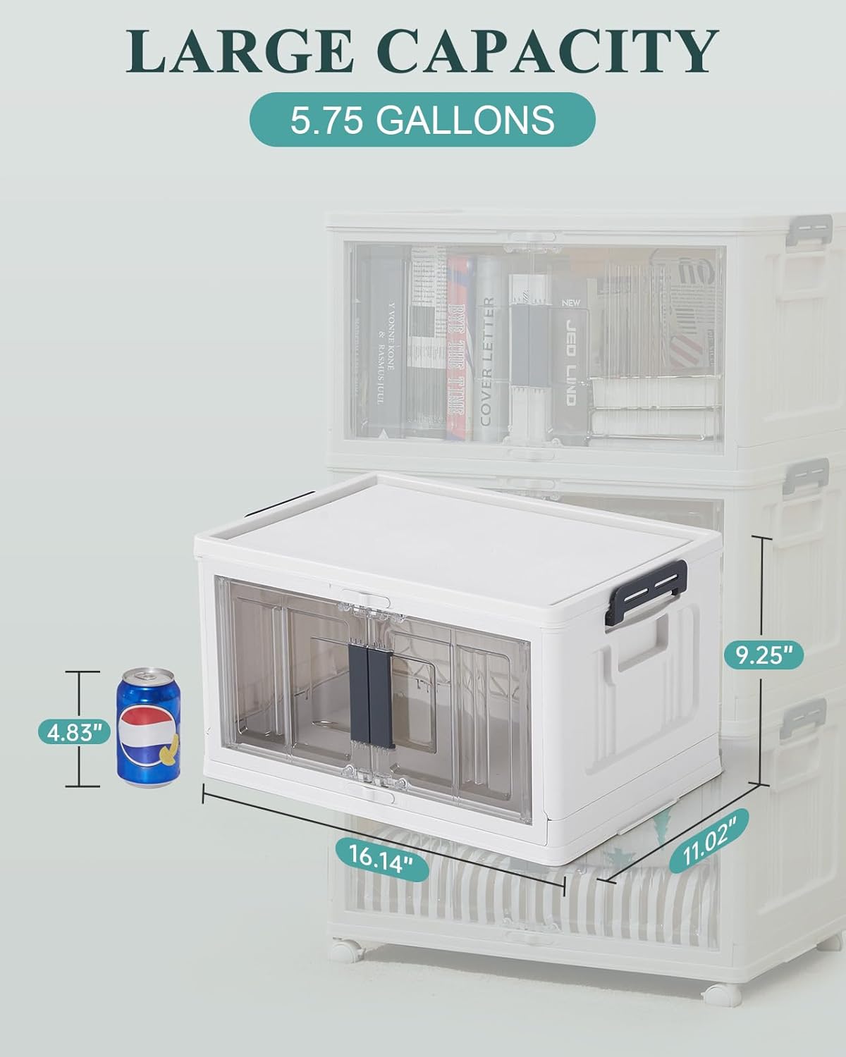 OlarHike 23QT Stackable Storage Bins with Lids - Folding Storage Box with Doors and Wheels, Collapsible Plastic Storage Bins for Closets and Organization, 3 Pack Cubes