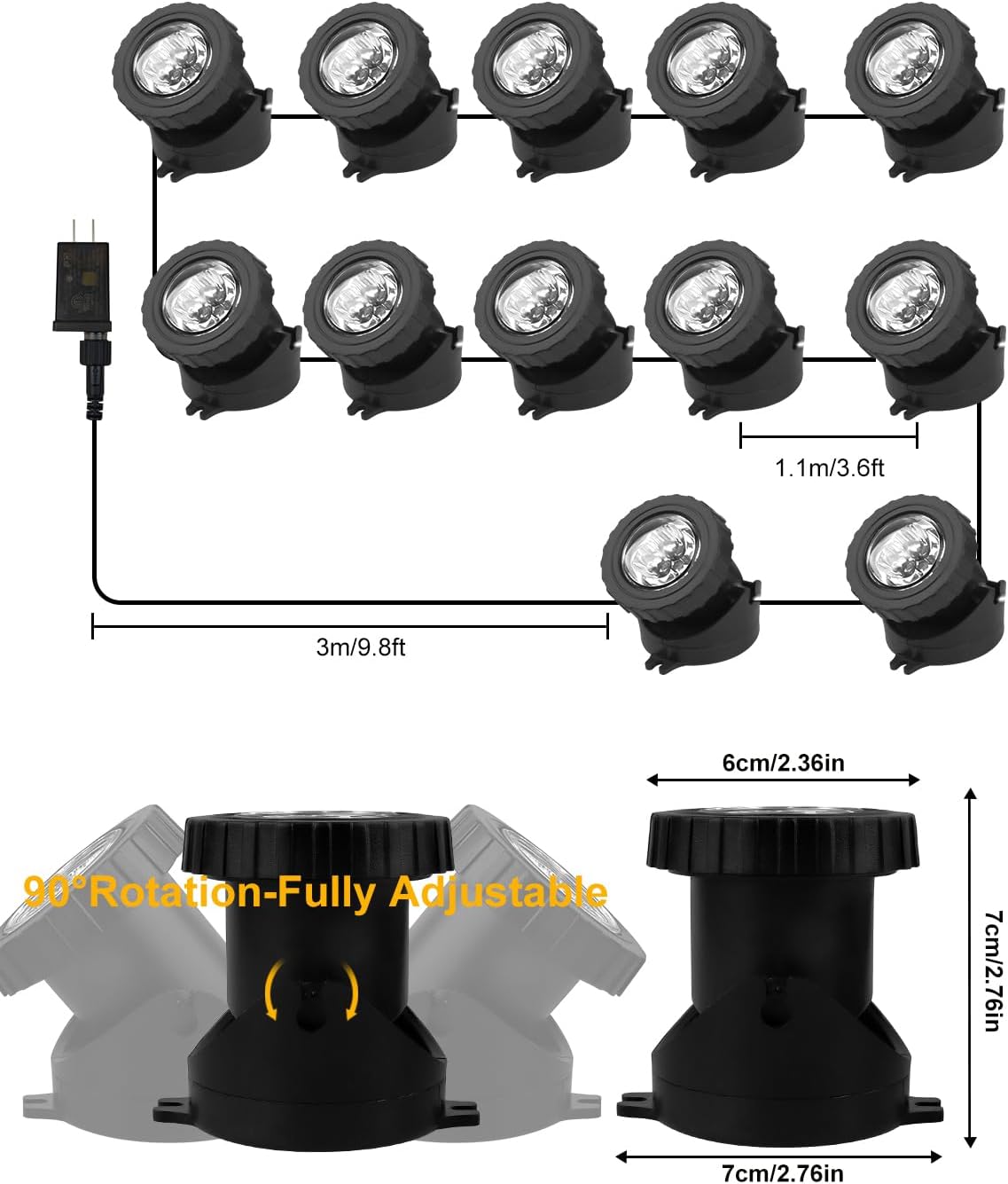 RGB Underwater Pond Lights, Super Bright LED Submersible Fountain Lights Colored Landscape Spotlights, Bluetooth APP Control IP68 Waterproof for Fish Aquarium Tank Garden Yard Pool (Set of 12)