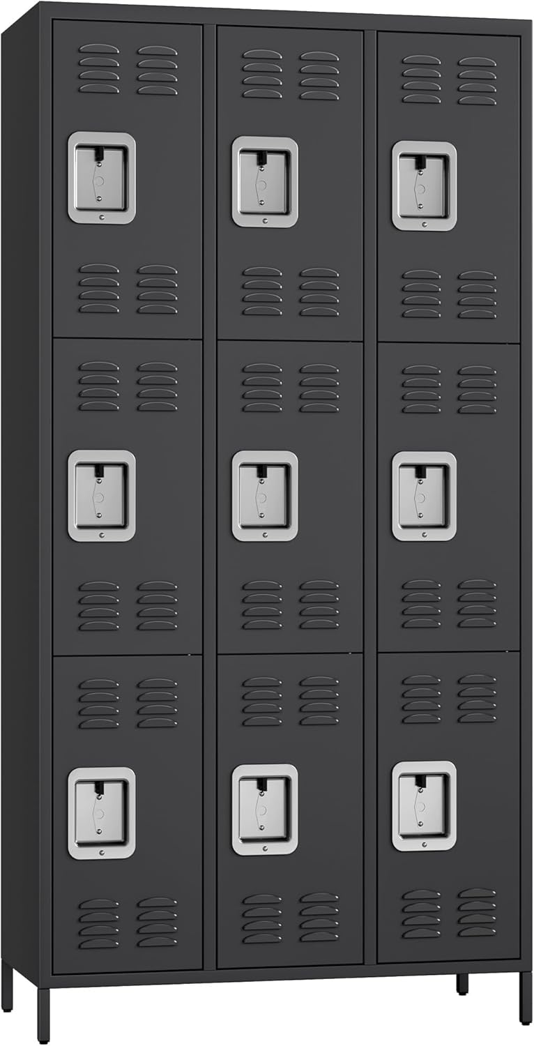 9 Doors Employee Lockers for Office, Metal Sorage Locker Combination, Lockable Employees Metal Locker With Door, Industrial Storage Lockers for Home, School, Gym