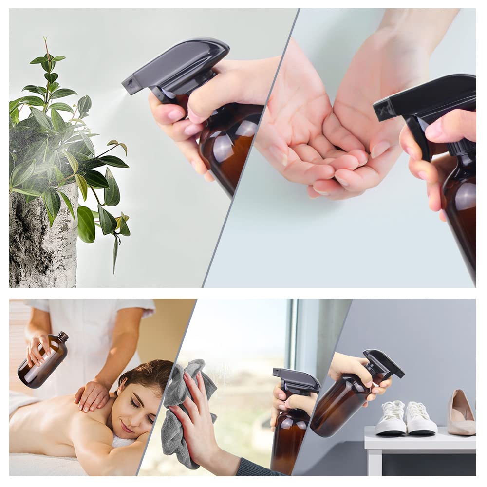 Wedama Amber Glass Spray Bottles, 2 Pack 16 oz Glass Spray Bottles for Cleaning Solutions and Essential Oils, Refillable Empty Spray Bottle with Adjustable Nozzles for Alcohol, Plant and Hair Care