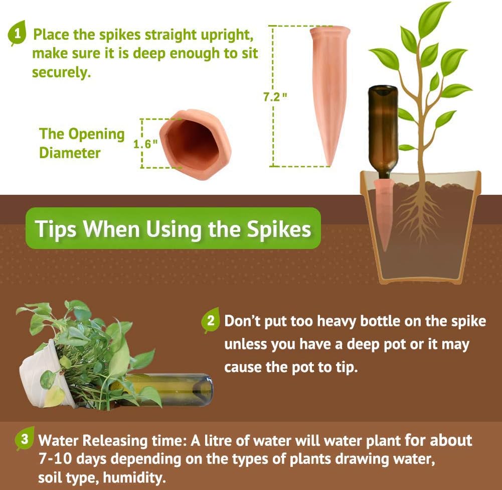 REMIAWY Plant Watering Devices - Terracotta Vacation Self Plant Waterer Spikes Wine Bottle Stakes Slow Release Devices for Indoor Outdoor Plants (8 Pack)