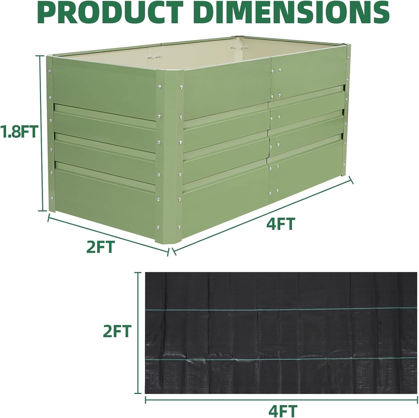 G GOOD GAIN 4x2x1.8ft Raised Garden Bed - Metal Planter Box Outdoor with Weed Barrier Fabric | Deep Root Raised Beds for Gardening Vegetables Flowers Herb Fruits (Olive Green)
