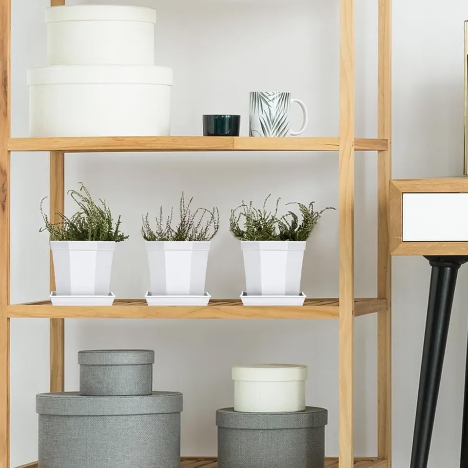 5 Pack Square Plant Saucer, Plastic Plant Water Dray Tray 6 Inch, Planters for for Pots Base Indoors and Outdoors Plants,Heavy Plant Trays for Pots (6 inch, White)