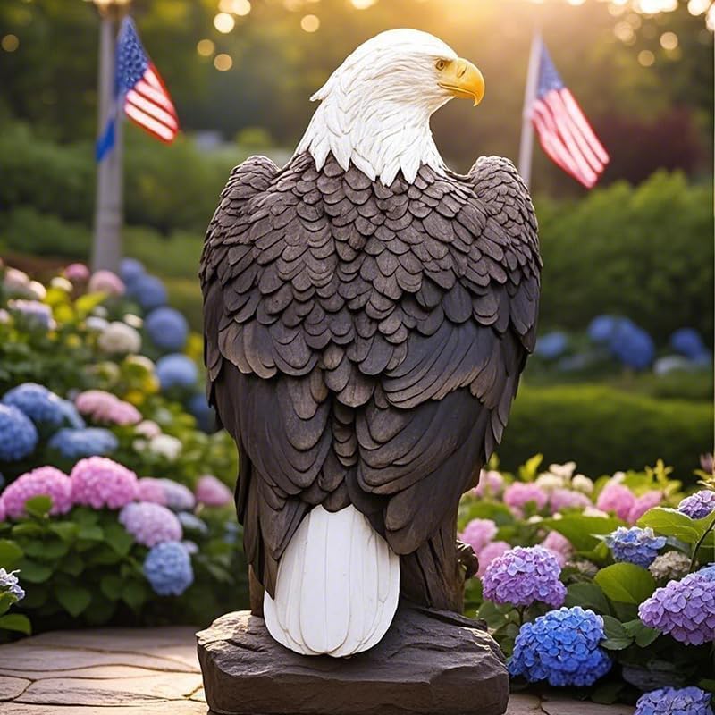 Bald Eagle Statue Outdoor - Large American Eagle Figurine for Garden, Yard, and Outside Decor | Majestic Realistic Hand-Painted Resin Sculpture, 24.4-Inch