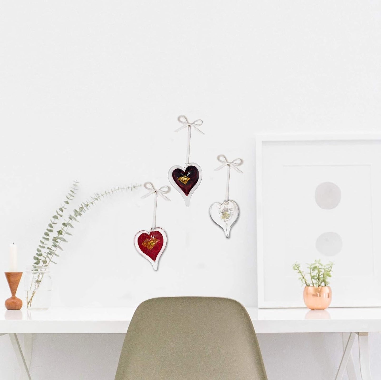 Luke Adams Glass Hanging Hearts – Hand Blown Glass Heart Ornament for Windows or Gifts – Colorful Blown Glass Hearts Decor (April - Diamond)