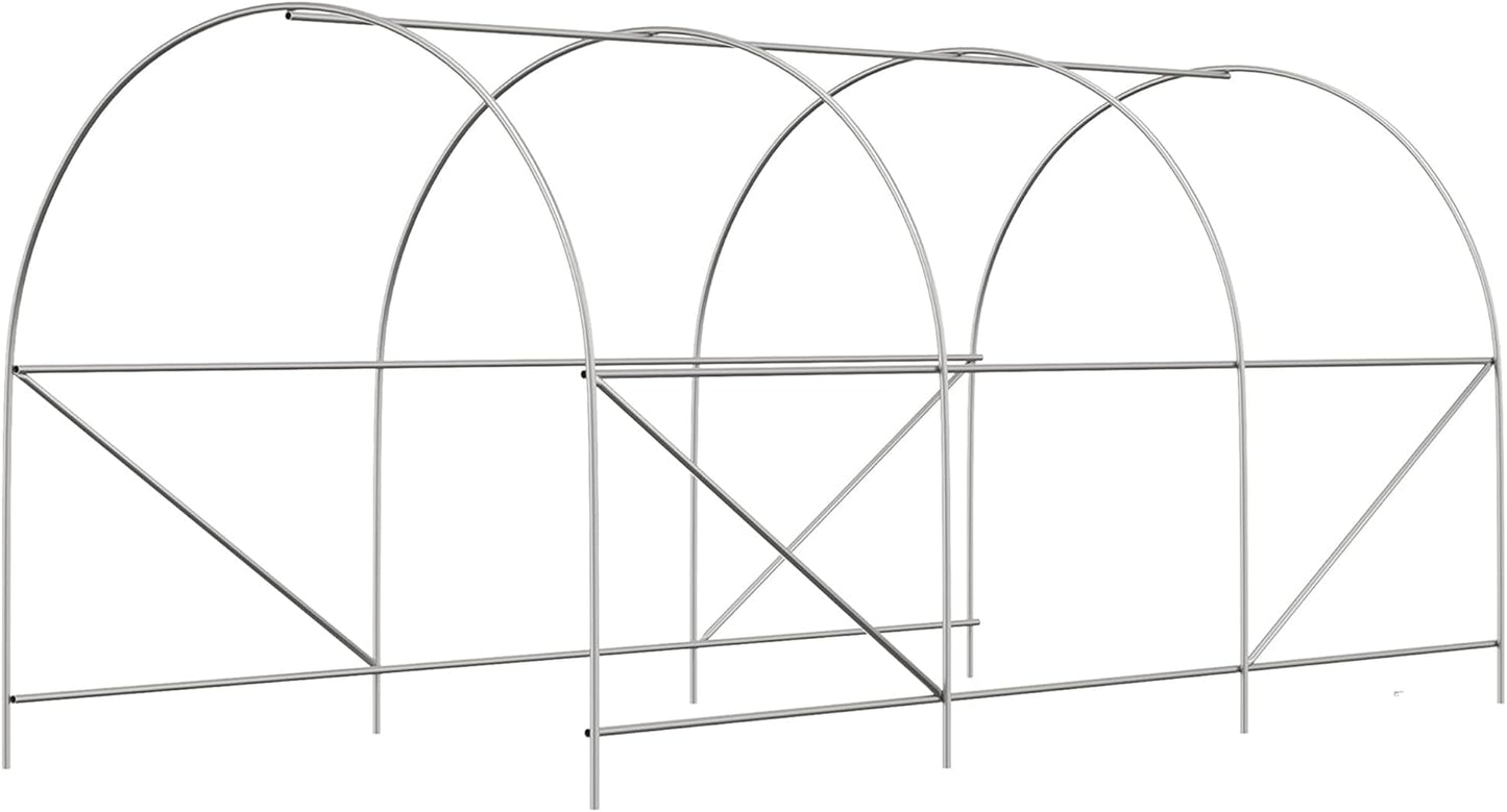 Outsunny 15' x 7' x 7' Walk-in Tunnel Greenhouse, Large Heavy Duty Garden Hot Green House Kit with 6 Roll-up Windows & Roll Up Door, Steel Frame for Garden Plants, White