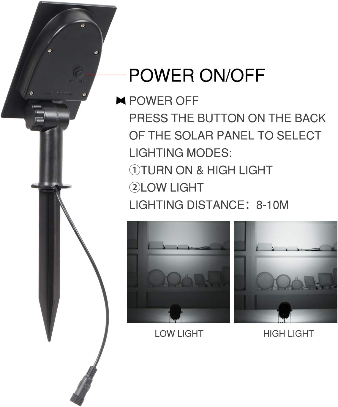 T-SUN Solar Spotlights, Outdoor LED Solar Lights, Waterproof Auto ON/Off Solar Wall Lights for Garden,Driveway, Pathway, Pool Area(White)