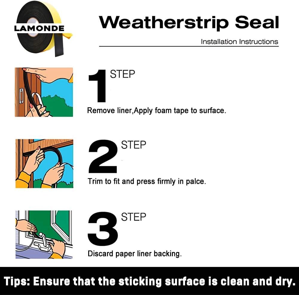 Weather Stripping Seal -1" W x 3/8" T- Foam Seal Tape High Density Foam Strip Self Adhesive Weatherstrip Insulation Foam Rubber Seal Strip