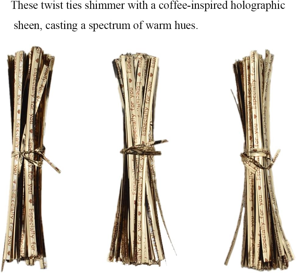 HAHIYO 300Pcs 4inches Holographic Coffee Metal Twist Ties Bread Candy Coffee Bag Ties Plant Garden Twist Ties for Cellophane Treat Bags Gift Wraping Bags Plastic Bags Party Cake Present Art Crafts