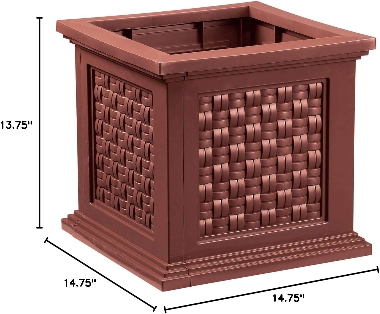 Fox Valley Traders Lightweight All-Weather Rattan-Style Planter Box - Versatile Presentation - Premium-Grade Polyethylene Material - Easy Assembly - 14.75" x 14.75" x 13.75", Brown Design