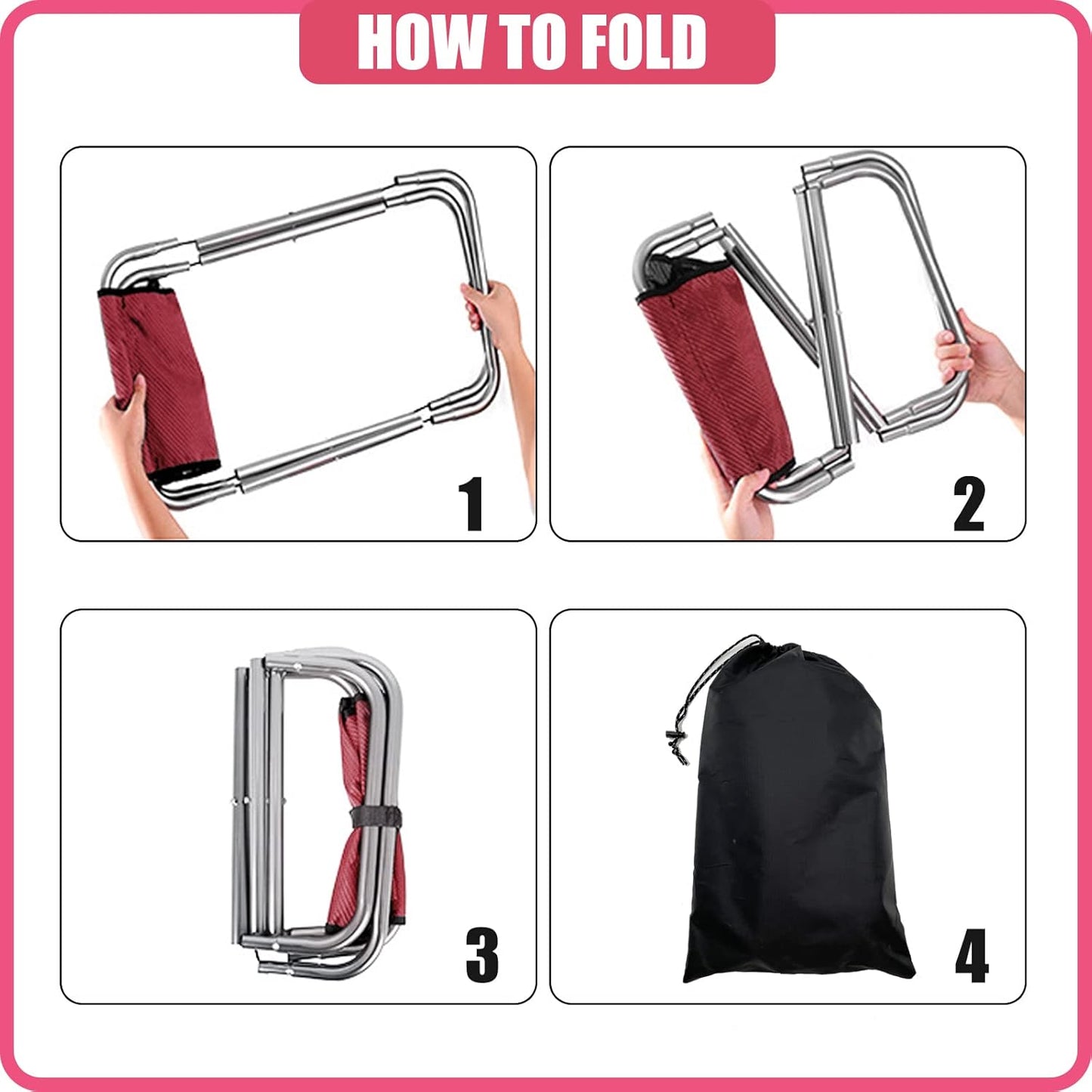 Folding Camping Stool, 16 Inch Tall Portable Folding Stool Aluminum Alloy Lightweight Stool Seat Red Foldable Stool with Carry Bag for Fishing Outdoor Camping Hiking and BBQ