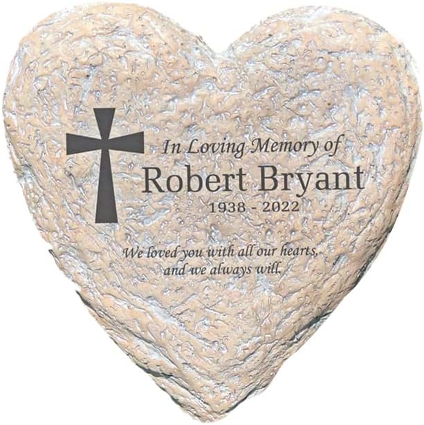 GiftsForYouNow Personalized Memorial Garden Stone for Loved One, Heart-Shaped 8.5 x 8.5 x 1.5 Inches, Resin