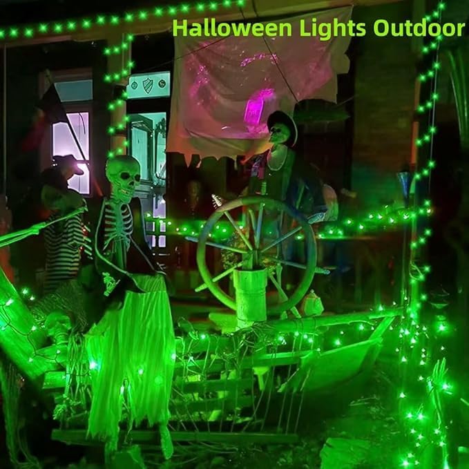 QITONG 4 Pack Green Solar Fairy Lights, Each 33ft 100 LED Halloween Lights Outdoor Waterproof, 8 Modes Silver Wire Christmas String Lights