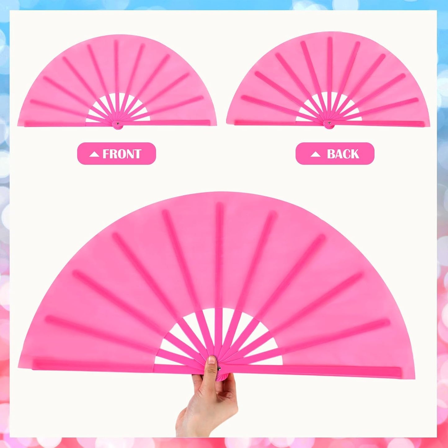 Maitys 2 Packs Large Clap Fans for Line Dancing Large Chinese Folding Hand Fans for Men and Women, Festival, Tai Ji, Kungfu, Martial Art, Gifts (Rose Red and Sky Blue)
