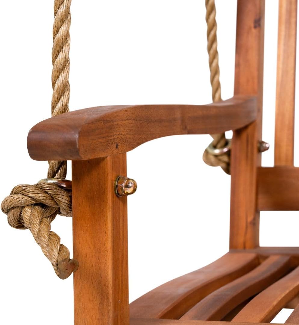 East Green Hayden 4 Foot Wooden Porch Swing in Natural Oil Finish - Outdoor Bench Swing Crafted from Naturally Weather-Resistant Acacia Wood