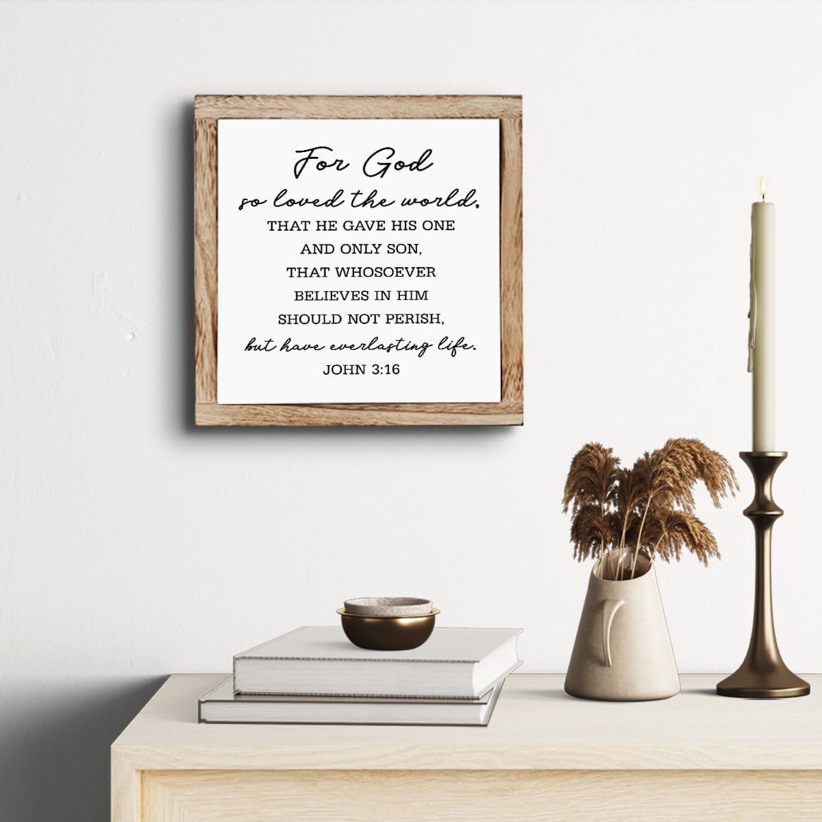 SUSZDOU Scripture Sign, John 3:16 Sign, For God So Loved the World Sign, Wooden Plaques Box Signs, Bible Verse Decor Art, Scripture Table Decor, Rustic Christian Home Decor, Shelf Decoration