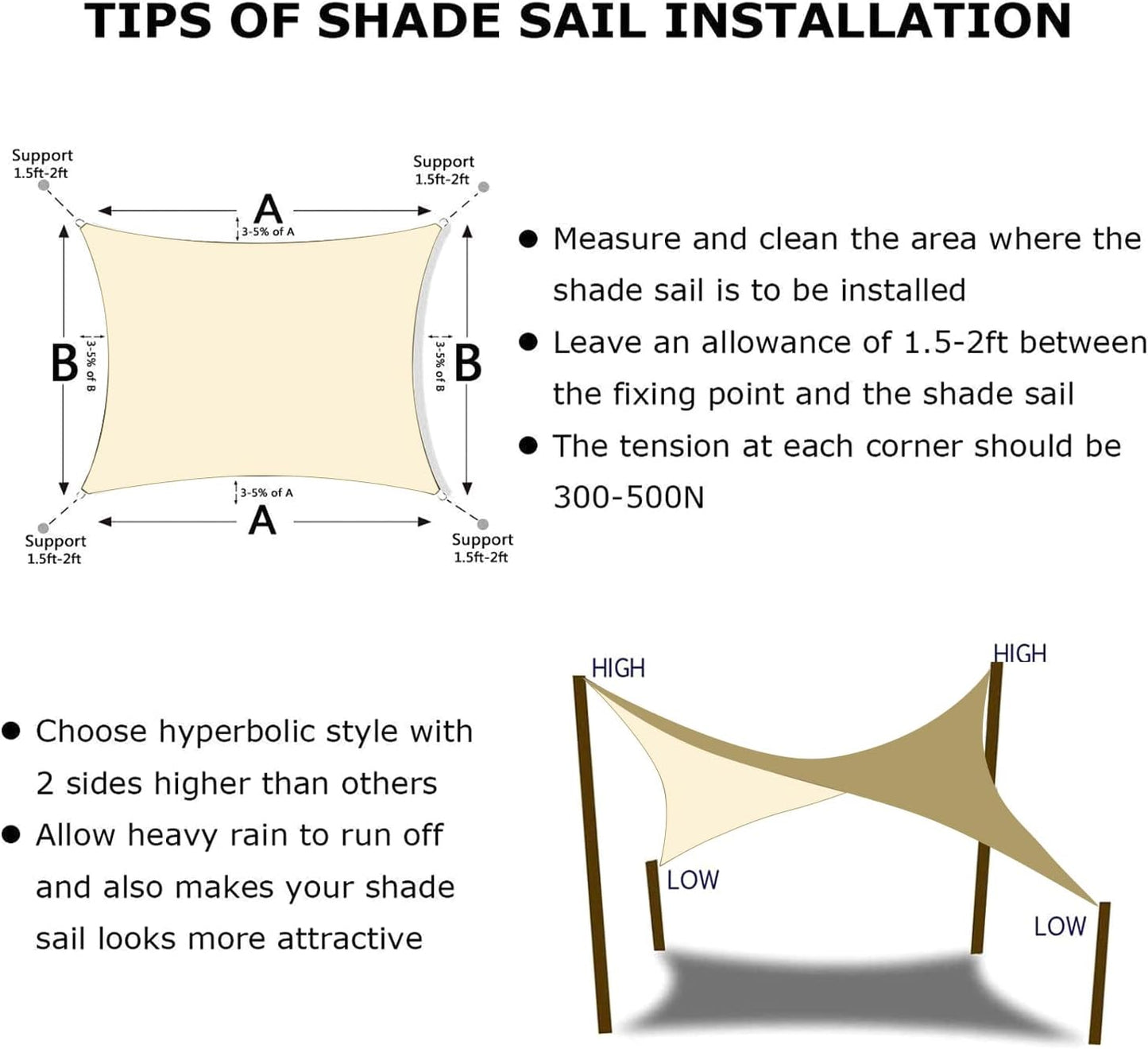 KANAGAWA 7'X8' Cream Custom Size Sun Shade Sail Rectangle UV Block Canopy Cover for Patio Backyard Lawn Garden Outdoor (Customized Available)