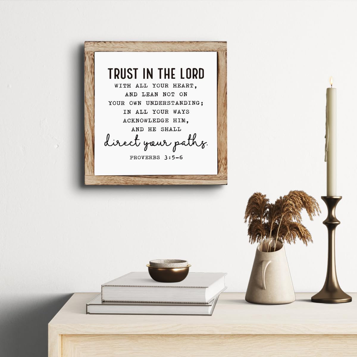 Christian Wooden Plaques Box Signs 9.8 * 9.8, Scripture Desk Decor, Farmhouse Living Room Decor, Proverbs 3:5-6 Trust In the Lord Sign