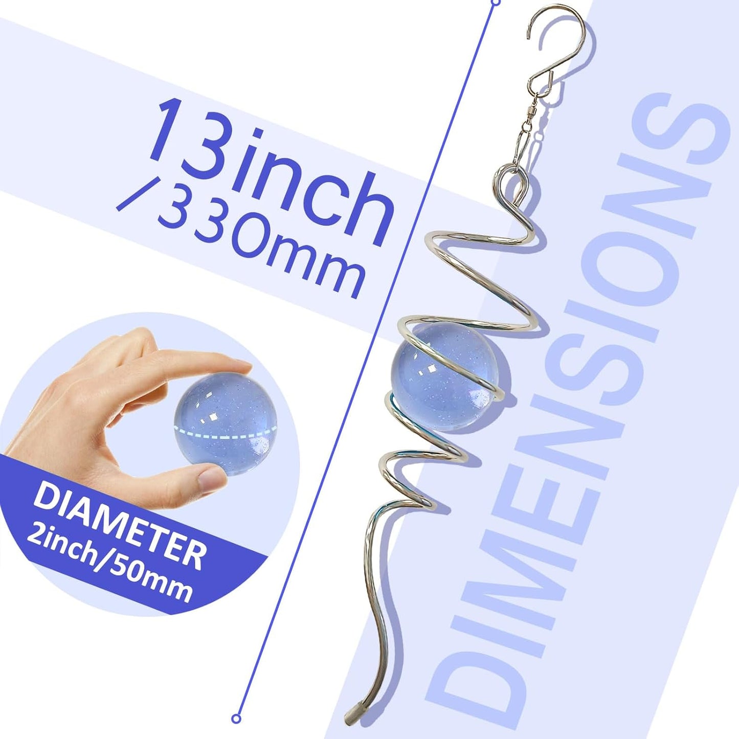 Wind Spinner Tail with Purple Glass Orb,Wind Spinners Stabilizer Gazing Ball Spiral Tail,Hanging Rotating Wind Spinner Spiral,Indoor Outdoor Visual Illusion Garden Decoration-13in