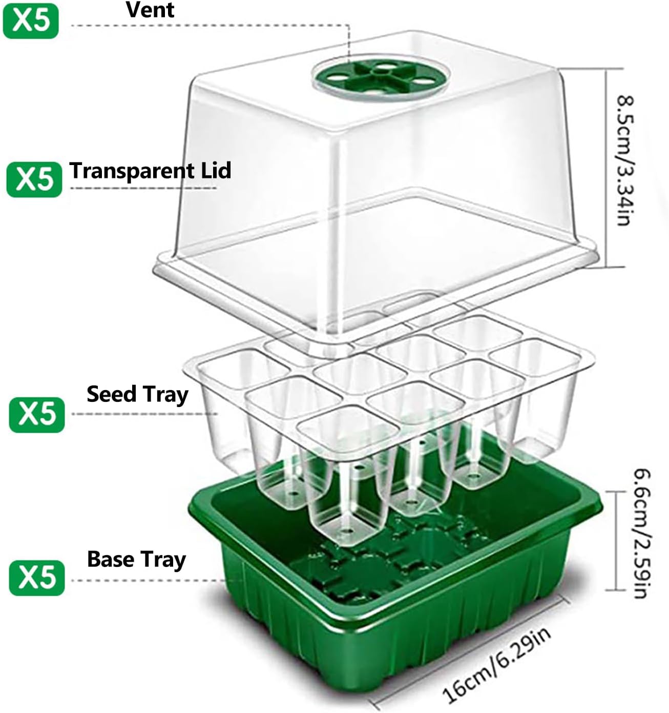 6-Pack Seed Starter Tray Kit with Grow Light, Adjustable Brightness & Timing Controller, Seedling Trays with Humidity Domes & Heightened Lids, Thicken Design, Ideal for Indoor Plant Growth