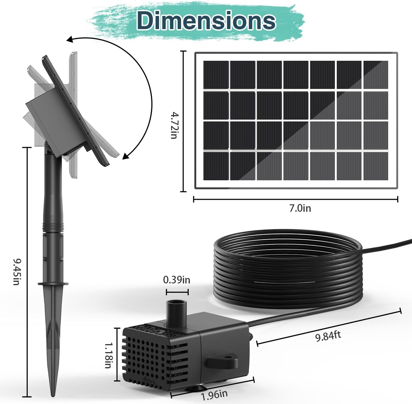 Solar Fountain Kit Glass-No Battery, DIY 3.5W Solar Fountain Pump Works in Shadow, Solar Water Pump for Bird Bath, Water Feature,Garden, Outdoor-8 Nozzles,9.8ft Power Cord